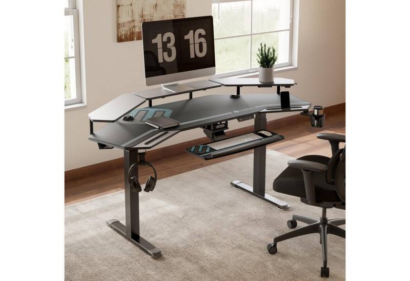 EE EUREKA ERGONOMIC Schreibtisch Höhenverstellbarer Schreibtisch Elektrisch, 182×76cm Stehpult (Bürotisch Standing Desk mit Led Monitorständer und Tastaturablage), Ergonomischer Gaming Tisch, Verstellbarer Computertisch von EE EUREKA ERGONOMIC