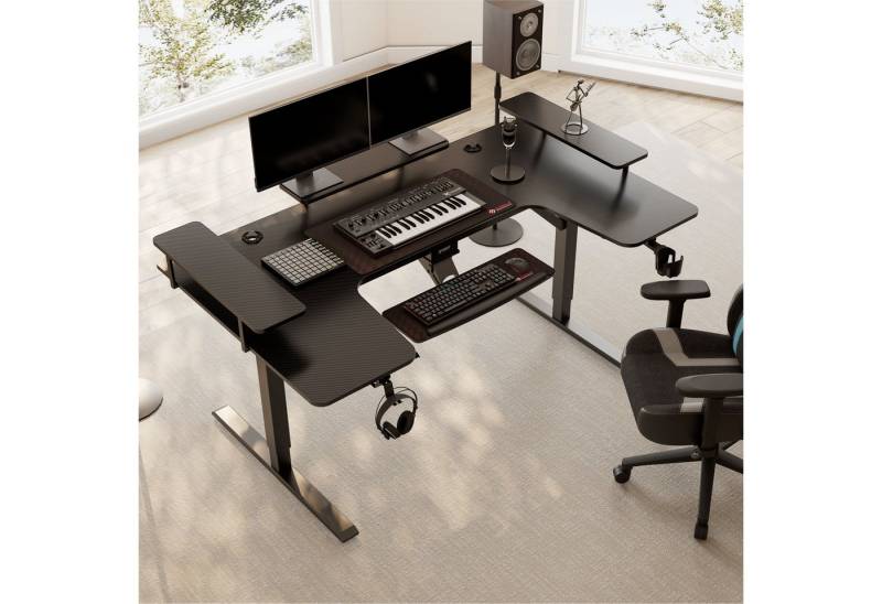 EE EUREKA ERGONOMIC Stehpult Höhenverstellbarer Schreibtisch Elektrisch Gaming mit Tastaturablage, U-förmiger Eckschreibtisch Computertisch mit 3 LED Monitorständern von EE EUREKA ERGONOMIC