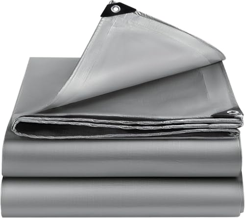 EEATUZTL Silber Abdeckplane mit Ösen,Wasserdicht Abdeckplane Gewebeplane Schutzplane Bootsplane Zeltplane Bauplane,UV-Stabilisiert und Reißfest Wetterschutzplane für Camping Garten Outdoor,4x5m von EEATUZTL