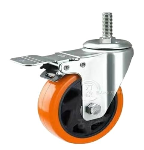 1pc 3 Zoll Gewinde Caster 4 Industrie 5 Flache Universal Rad Bremse Orange Feste Pulley Möbel Büro Stuhl(Brakes12mm-30,4 inch) von EEEBLBXNQ