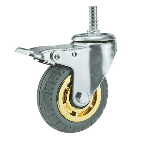 1pc Rollen Lasten Gummi Swivel for Möbel Räder Mover Geräuschlos Regal Schubkarre Warenkorb Hardwares Transporter Reifen Trolley(1pc Stem Brake Wheel,5 Inch) von EEEBLBXNQ