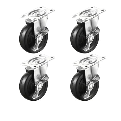 4 Lenkrollen mit feststellbarer Bremse – 1,25/2 Zoll Eisenrahmen und schwarze PVC-Räder, geeignet for Büroschränke, Werkbänke, Möbellager Schiebetüren(Brake,2.00 Inches) von EEEBLBXNQ