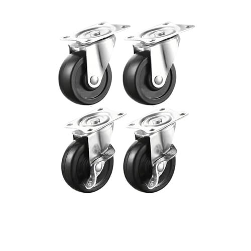 4 Lenkrollen mit feststellbarer Bremse – 1,25/2 Zoll Eisenrahmen und schwarze PVC-Räder, geeignet for Büroschränke, Werkbänke, Möbellager Schiebetüren(Brake and Swivel,2.00 Inches) von EEEBLBXNQ