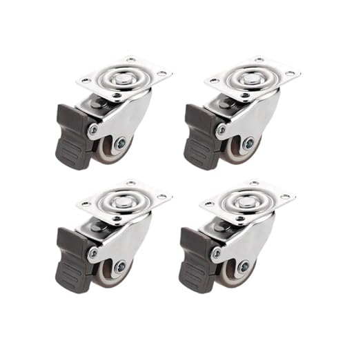 4 STÜCKE Möbelrollen Räder Weiche Gummi Lenkrolle Silber Rollenrad Mit Bremse for Plattform Trolley Stuhl(4PCS with brake,1.0 Inch) von EEEBLBXNQ
