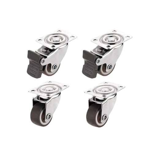 4 STÜCKE Möbelrollen Räder Weiche Gummi Lenkrolle Silber Rollenrad Mit Bremse for Plattform Trolley Stuhl(Brake and no brake,1.0 Inch) von EEEBLBXNQ