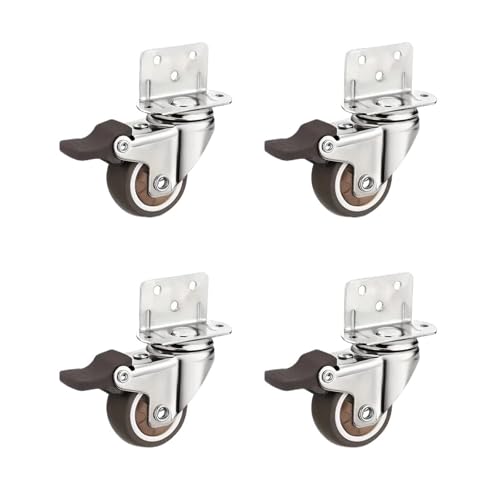 4 Stück 1 Zoll L-förmige Lenkrollen zur seitlichen Montage, kleine Möbelrollen aus Gummi, drehbare Wagenräder for Trolley-Küchenschränke(4 Brake,1.5 Inch) von EEEBLBXNQ