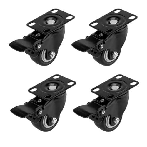 4 Stück Lenkrollen, geräuschlos, verschleißfeste, nicht markierende schwarze Rolle for Wagen, Möbel, Werkbank(With Brake,1.5 Inch) von EEEBLBXNQ