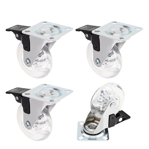 4Pcs 2/3 Zoll Kristall Universal Caster Räder Set Transparent Bremse for Karren Kommoden Plattform Trolley Stuhl Werkzeuge(3inch with Brakes) von EEEBLBXNQ