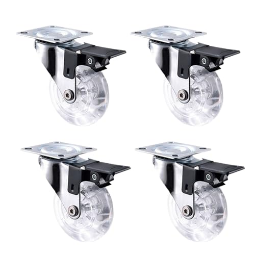 4Pcs 2 Zoll Kristall Universal Caster Räder Set Transparent Bremse for Karren Kommoden Plattform Trolley Stuhl(4PCS 4 Brake) von EEEBLBXNQ