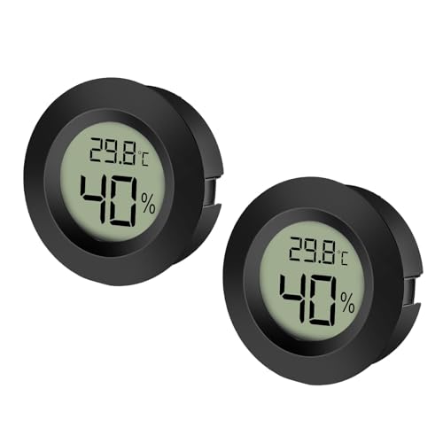 EEEKit 2 Pack LCD Digital Hygrometer Thermometer, Innen Außenfeuchtemessgerät Temperaturmesser für Gewächshaus Keller, Schwarz Rund von EEEKit