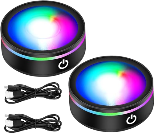 EEEKit 2 Stück Led Lichtsockel, Runder Led Leuchtsockel Kristallglas Display Basis Stander, 6 Beleuchtung Farben LED Show Stand Mit Sensiblen Touch-Schalter Für Kristall Glas Kunst (Schwarz) von EEEKit