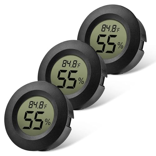 EEEKit 3 Pack LCD Digital Hygrometer Thermometer, Indoor Outdoor Feuchtigkeitsmesser, Luftfeuchtigkeitsmessgerät, Mini Hygrometer für Gewächshaus Keller Babyzimmer, Schwarz Rund von EEEKit