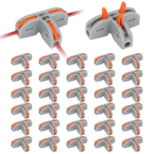 EEEKit Kompakter Drahtleiterverbinder, T-förmiger Hebelmutter, Drahtverbinder, Schnellverteiler, 3-Wege-elektrische Steckverbinder, AWG 28–12, 30 Stück von EEEKit