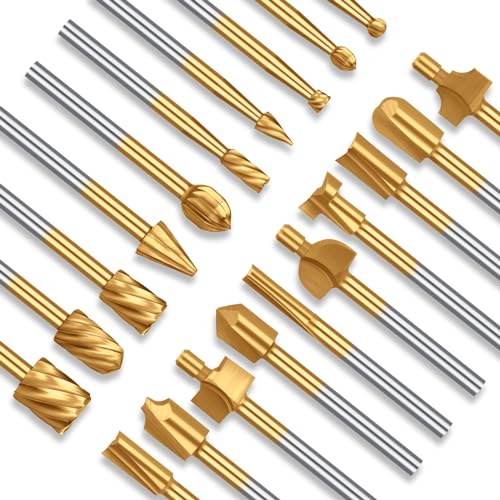 EEEKit 20 Stück Holzschnitzerei Bohrer Set, HSS Drehfräser Frässtifte Fräser Holz für Rotary Tool mit 3mm Schaft von EEEKit