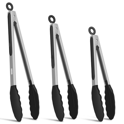 Küchenzange, Set mit 3 Edelstahlzangen mit Silikonspitzen, Verriegelung, Kochzange, hitzebeständig, zum Kochen, Grillen, Luftfritteuse, Servieren von Speisen, Salaten, 17,8 cm + 22,9 cm + 30,5 cm (3 Küchenzange, Set mit 3 Edelstahlzangen mit Silikonspitzen, Verriegelung, Kochzange, hitzebeständig, zum Kochen, Grillen, Luftfritteuse, Servieren von Speisen, Salaten, 17,8 cm + 22,9 cm + 30,5 cm (3 von EEKEDO