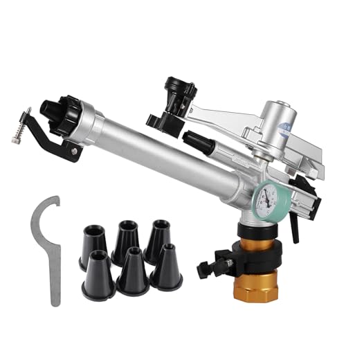EEQANAO 2 Zoll Rocker Impact Sprinkler Gun Langstrecken-Bewässerungspistole Ackerland Rasen Obstgarten 360 Grad automatische Bewässerung Regenpistole(with Pressure Gauges) von EEQANAO