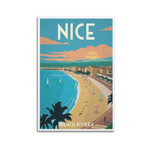 EERS Vintage-Reiseposter Nizza – Französische Riviera, dekoratives Gemälde, Leinwand-Wandposter und Kunstdruck, modernes Familienschlafzimmer-Dekor-Poster, 50 x 75 cm von EERS