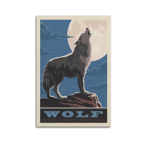EERS Vintage Tier Poster Heulender Wolf, dekoratives Gemälde, Leinwand-Wandposter und Kunstdruck, modernes Familienschlafzimmer-Dekor-Poster, 30 x 45 cm von EERS