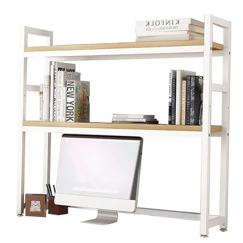 Desktop-Bücherregal Desktop-Bücherregal für Computertisch – verstellbares Schreibtisch-Bücherregal, Schreibtisch-Organizer aus Holz und Metall, Mehrzweck-Bücherregal auf Arbeitsplatte, Aufbewahrungsr von EESHHA