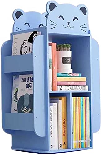 EESHHA Bücherregal Um 360° drehbares Bücherregal, Cartoon-Bücherregal, bodenstehendes Lagerregal, Bücherregal aus Holz für Studenten (Katze blau, 30 x 35 x 77,5 cm) von EESHHA