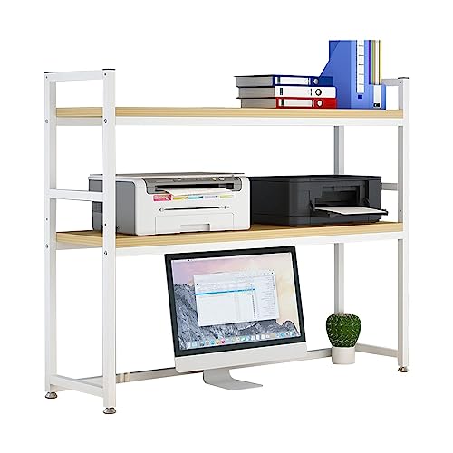 EESHHA Desktop-Bücherregal - Desktop-Bücherregal, 2-stufiges Desktop-Bücherregal für Computertisch, Druckerständer aus Holz und Metall, Bürobedarf-Organizer und Zubehör-Aufbewahrungsregal von EESHHA