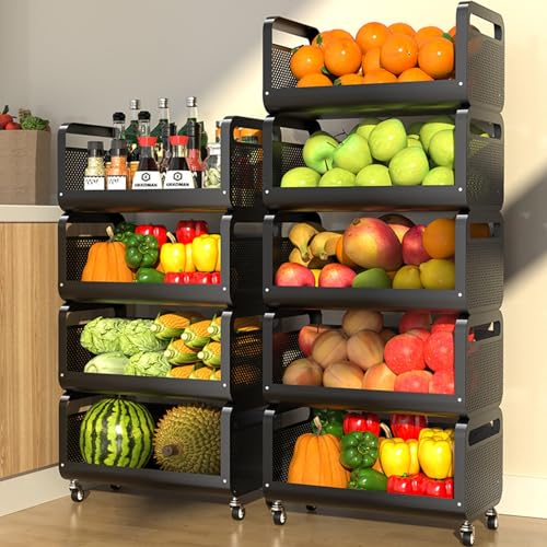 Küchen Organizer Obst- und Gemüsekorb für die Küche, stapelbarer Rollwagen mit Rädern, freistehender Obst- und Gemüse-Aufbewahrungswagen, mobiler ausziehbarer Organizer, für Küche, Badezimmer, Schlaf von EESHHA