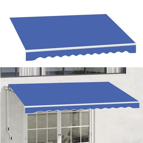 Markisen Ersatzstoff für Terrassenmarkisen, einziehbares Markisendach für den Außenbereich, Wasserabweisende Polyesterabdeckung mit Volant für Hof, Terrasse, Balkon, ohne Rahmen (Farbe: Blau, Größe: von EESHHA