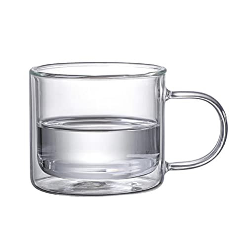 EESLL 2 Stück transparente und bunte doppelwandige Kaffeetassen aus Glas, isolierte Kaffeetassen mit Griff, bunte Kaffeetassen, klare Glasbecher, 250 ml von EESLL