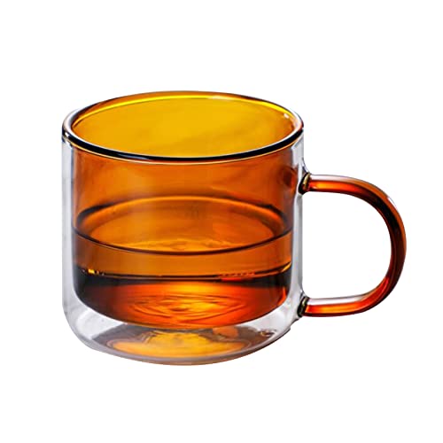 EESLL Doppelwandige Glas-Kaffeebecher, isolierte Kaffeetassen mit Griff, bunte Kaffeetassen, klare Glasbecher, 250 ml, 2 Stück von EESLL