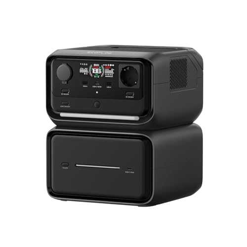ECOFLOW River 3 Max Plus(River 3 Plus & EB600) tragbares Powerstation, 858 Wh LFP-Akku, 1200 W Leistung, USV < 10 ms, kabellose Verbindung, Solargenerator für Camping, Wohnmobil (Generalüberholt) von EF ECOFLOW