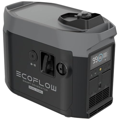 EF ECOFLOW Dual Smart Generator, Strom Generator, Tragbarer Benzin und Propangas Generator,4l, 1800W AC Output,42–58.8V DC,Stromaggregat für Delta Pro & Delta Max,LCD Anzeige App Kontrolle, Schwarz von EF ECOFLOW