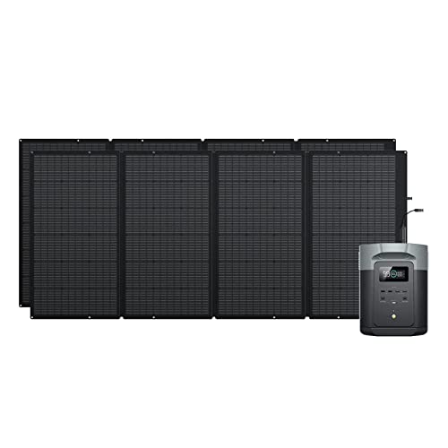EcoFlow DELTA 2 Max tragbare Powerstation 2048Wh mit zwei 400W Solarpanel, Balkonkraftwerk mit speicher Solaranlage, Solargenerator für Outdoor, Camping, Wohnmobil, Garten (Generalüberholt) von EF ECOFLOW