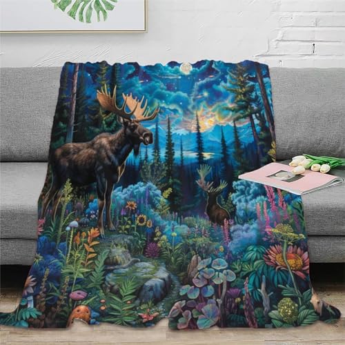 Elch Warm 3D Print Blanket Plush Blanket Lightweight Cosy Blanket for Bed Sofa Chair and Couch Autumn Winter Blankets Giftsfür Kinder Teenager Erwachse 60x80inch(150x200cm) von EFCQJZRZ