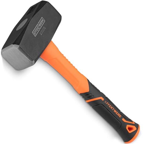 EFFEKTWERK - 2000 g Kopfgewicht - hochwertiger Stahlkopf - komfortabler gummierter Fiberglasgriff Hammer/Vorschlaghammer/Abbruchhammer/Orange von EFFEKTWERK