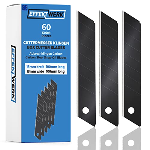 Effektwerk Cuttermesser-Klingen (Schwarz, 60er-Pack), 18-mm-Ersatzklingen für Allzweckmesser, robuste Abbrechklingen aus Karbonstahl von EFFEKTWERK
