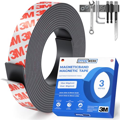 EFFEKTWERK Magnetband selbstklebend - 3 Meter - Magnetstreifen zuschneidbar - Extra breites Magnetklebeband mit starkem Kleber - Selbstklebendes Magnetband - Magnetband für metallische Gegenstände EFFEKTWERK Magnetband selbstklebend - 3 Meter - Magnetstreifen zuschneidbar - Extra breites Magnetklebeband mit starkem Kleber - Selbstklebendes Magnetband - Magnetband für metallische Gegenstände von EFFEKTWERK