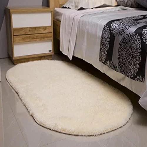 Einfarbige ovale waschbare Fußmatten für Zuhause Wohnzimmer Teppich Schlafzimmer Bettvorderdecke Couchtischdecke -beige von EFFGAMU