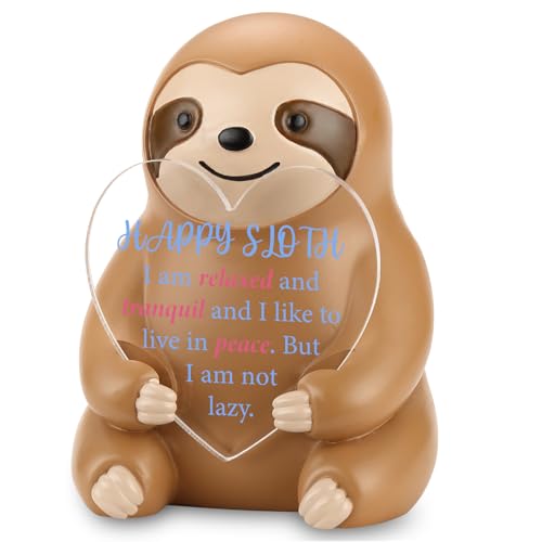 Emotionale Unterstützung Happy Faultier Figur mit positivem Zitat, Harz-Skulptur Geschenk für Frauen Männer, inspirierende Schreibtisch-Buddy Dekor für Achtsamkeit, Stressabbau, Geburtstag, Abschluss von EFFJNSG