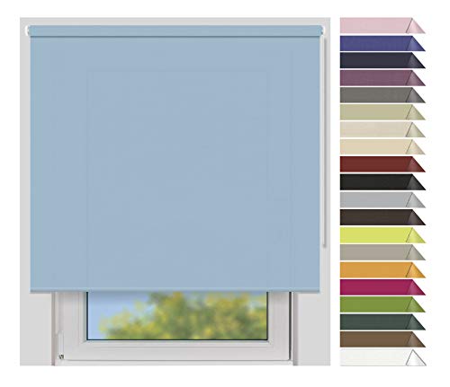 EFIXS Sichtschutzrollo Medium - 25 mm Welle - Breiten: 40-240 cm - Höhen bis 240 cm - Hier: 240 cm x 190 cm (Stoffbreite x Höhe) - blau (4988) - lichtdurchlässig - Blickdicht von EFIXS