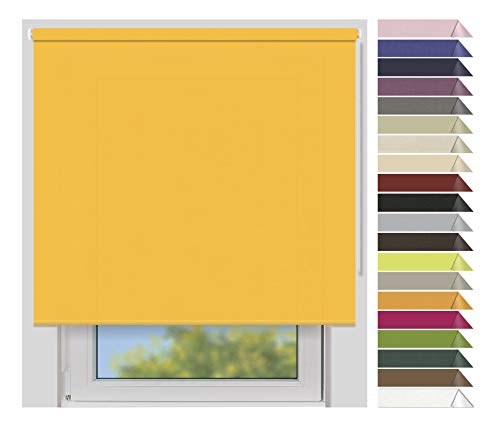 EFIXS Sichtschutzrollo Medium - Rollos nach Maß - 25 mm Rollowelle - Stoffbreite bis 240 cm, Höhe bis 240 cm - Hier: bis 140 cm x 190 cm (BxH) - Sonnengelb (5026) - mit & ohne Bohren von EFIXS