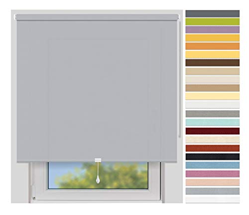 EFIXS Sichtschutzrollo Mittelzug Medium - Rollos nach Maß - 25 mm - Stoffbreite bis 180 cm, Höhe bis 240 cm - Hier: bis 120 cm x 190 cm (BxH) - hellgrau (4934) - lichtdurchlässig, Springrollo von EFIXS