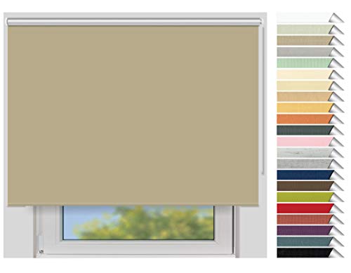 EFIXS Thermorollo Maxi - Rollos nach Maß - 32 mm Rollowelle - Stoffbreite bis 250 cm, Höhe bis 300 cm - Hier: bis 250 cm x bis 150 cm (BxH) - beige (053) - mit & ohne Bohren von EFIXS