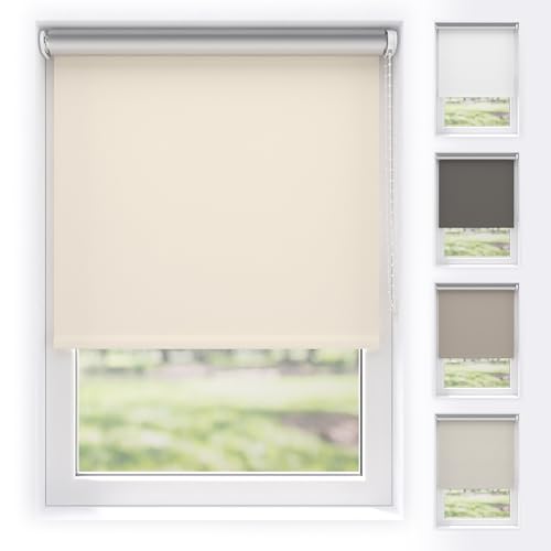 EFIXS Thermorollo Medium - 25 mm Welle - Breiten: 60-240 cm - Höhen bis 240 cm - Hier: 100 cm x 190 cm (Stoffbreite x Höhe) - cremeweiss (5200) - Hitzeschutzrollo - Verdunklungsrollo von EFIXS