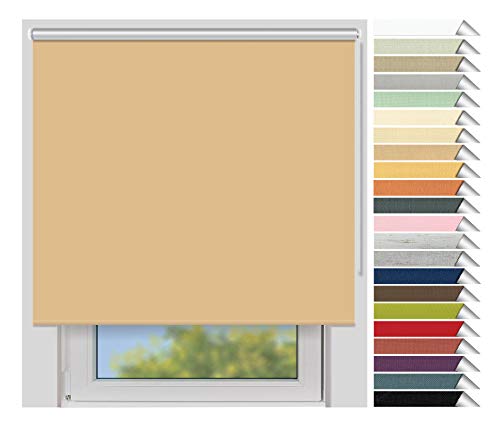 EFIXS Thermorollo Medium - 25 mm Welle - Breiten: 60-240 cm - Höhen bis 240 cm - Hier: 120 cm x 190 cm (Stoffbreite x Höhe) - ginster (058) - Hitzeschutzrollo - Verdunklungsrollo von EFIXS