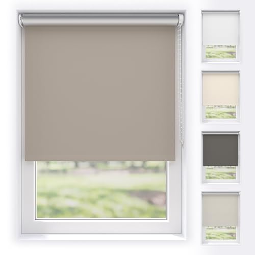 EFIXS Thermorollo Medium - 25 mm Welle - Breiten: 60-240 cm - Höhen bis 240 cm - Hier: 210 cm x 190 cm (Stoffbreite x Höhe) - graubeige (5600) - Hitzeschutzrollo - Verdunklungsrollo von EFIXS