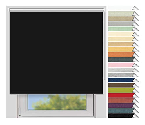 EFIXS Thermorollo Medium - 25 mm Welle - Breiten: 60-240 cm - Höhen bis 240 cm - Hier: 210 cm x 190 cm (Stoffbreite x Höhe) - schwarz (069) - Hitzeschutzrollo - Verdunklungsrollo von EFIXS