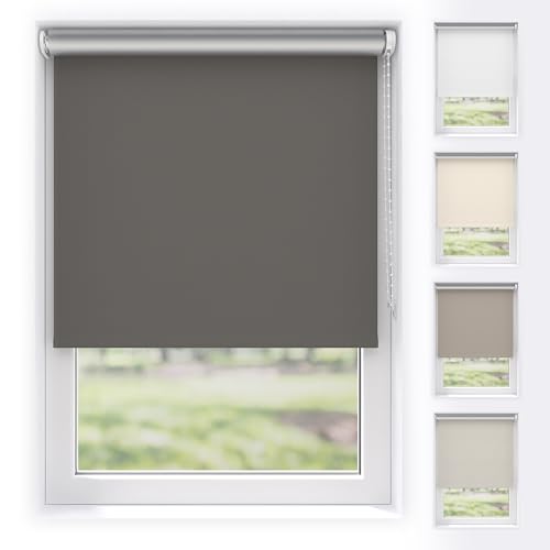 EFIXS Thermorollo Medium - 25 mm Welle - Breiten: 60-240 cm - Höhen bis 240 cm - Hier: 60 cm x 190 cm (Stoffbreite x Höhe) - dunkelgrau (5900) - Hitzeschutzrollo - Verdunklungsrollo von EFIXS