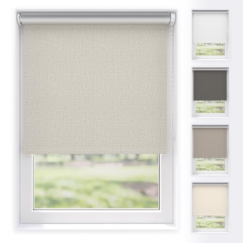 EFIXS Thermorollo Medium - 25 mm Welle - Breiten: 60-240 cm - Höhen bis 240 cm - Hier: 80 cm x 190 cm (Stoffbreite x Höhe) - leinen (2001403) - Hitzeschutzrollo - Verdunklungsrollo von EFIXS