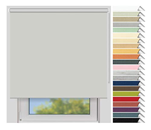 EFIXS Thermorollo Medium - 25 mm Welle - Breiten: 60-240 cm - Höhen bis 240 cm - Hier: 140 cm x 190 cm (Stoffbreite x Höhe) - hellgrau (054) - Hitzeschutzrollo - Verdunklungsrollo von EFIXS