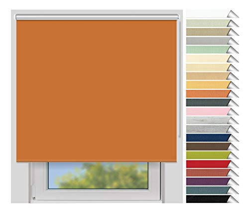 EFIXS Thermorollo Medium - 25 mm Welle - Breiten: 60-240 cm - Höhen bis 240 cm - Hier: 220 cm x 190 cm (Stoffbreite x Höhe) - orange (060) - Hitzeschutzrollo - Verdunklungsrollo von EFIXS